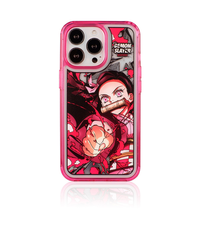 Demon Slayer Nezuko Pink Trim Dynamic Anime Illustration iPhone Case