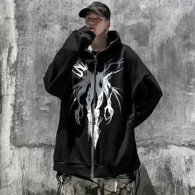 Dark wind bereavement fashion brand cardigan zipper male hooded loose big size autumn national tide coat men's clothing