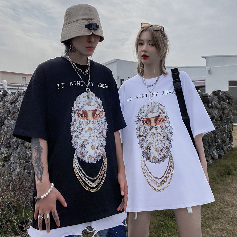 chic bishop pop brand fashion printed short-sleeved T-shirt men's wide size hip-hop style couple half-sleeve summer dress
