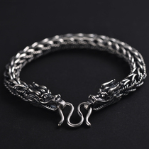 Thai silver double tap mens bracelet 990 foot silver handmade 8mm coarse style retro made of old weave revered male decoration