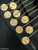 European fashion brand MAJE exquisite relief dream Baroque color rhinestone twelve constellations necklace for women