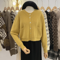 Lolora solid color round neck knitted cardigan womens 2021 Autumn New style simple outer long sleeve short coat coat