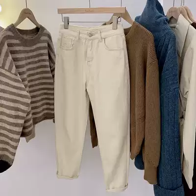 Lolora Harren pants women's straight loose 2021 autumn new trousers women's high waist thin white jeans