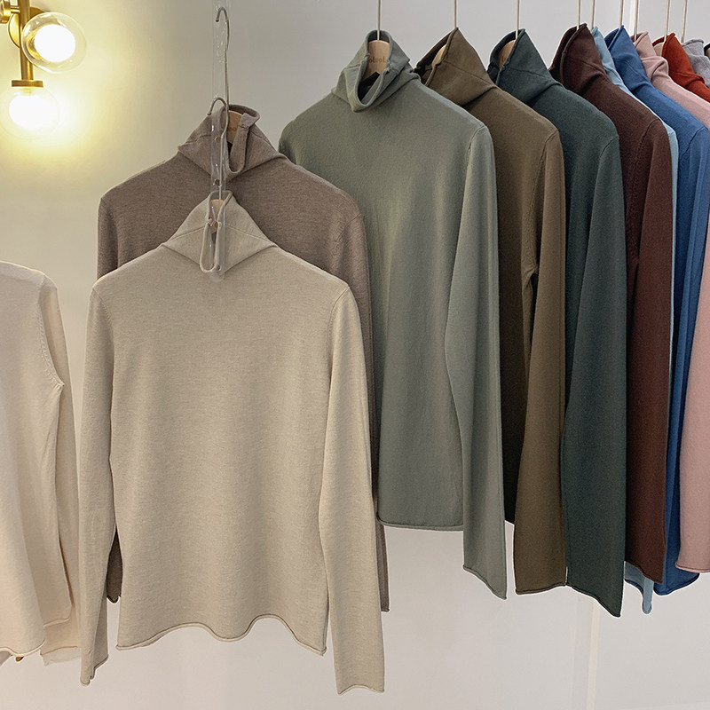 Lollola pile collar knitted bottoming shirt women's winter 2021 new long-sleeved inner slim cashmere top