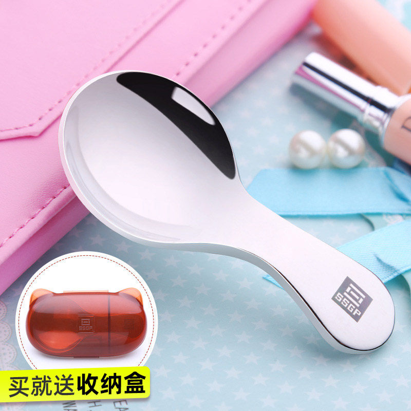 Children's stainless steel spoon 304 dessert short handle tablespoon tablespoon tablespoon of the baby to eat the soup with a small spoon