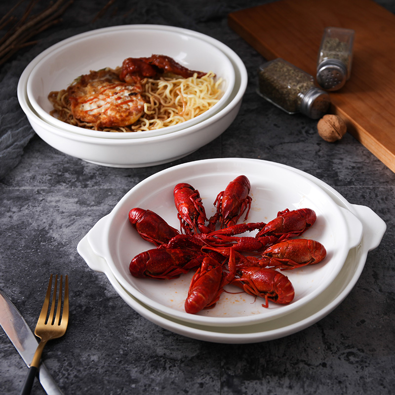 Pure white round plate ceramic deep vegetable plate baked rice plate nest plate home plate 7 inches hotel rice plate large