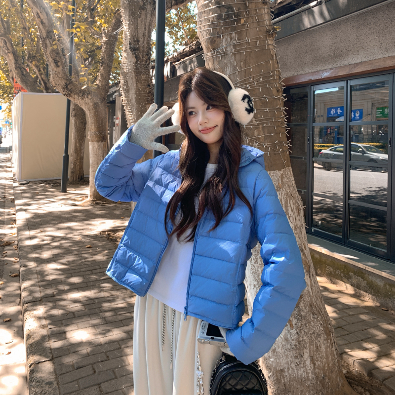Hooded Ribbed down Jacket for Women 2026 New Style High-Fill 95% White Duck down Petite Lightweight Warm Short Coat