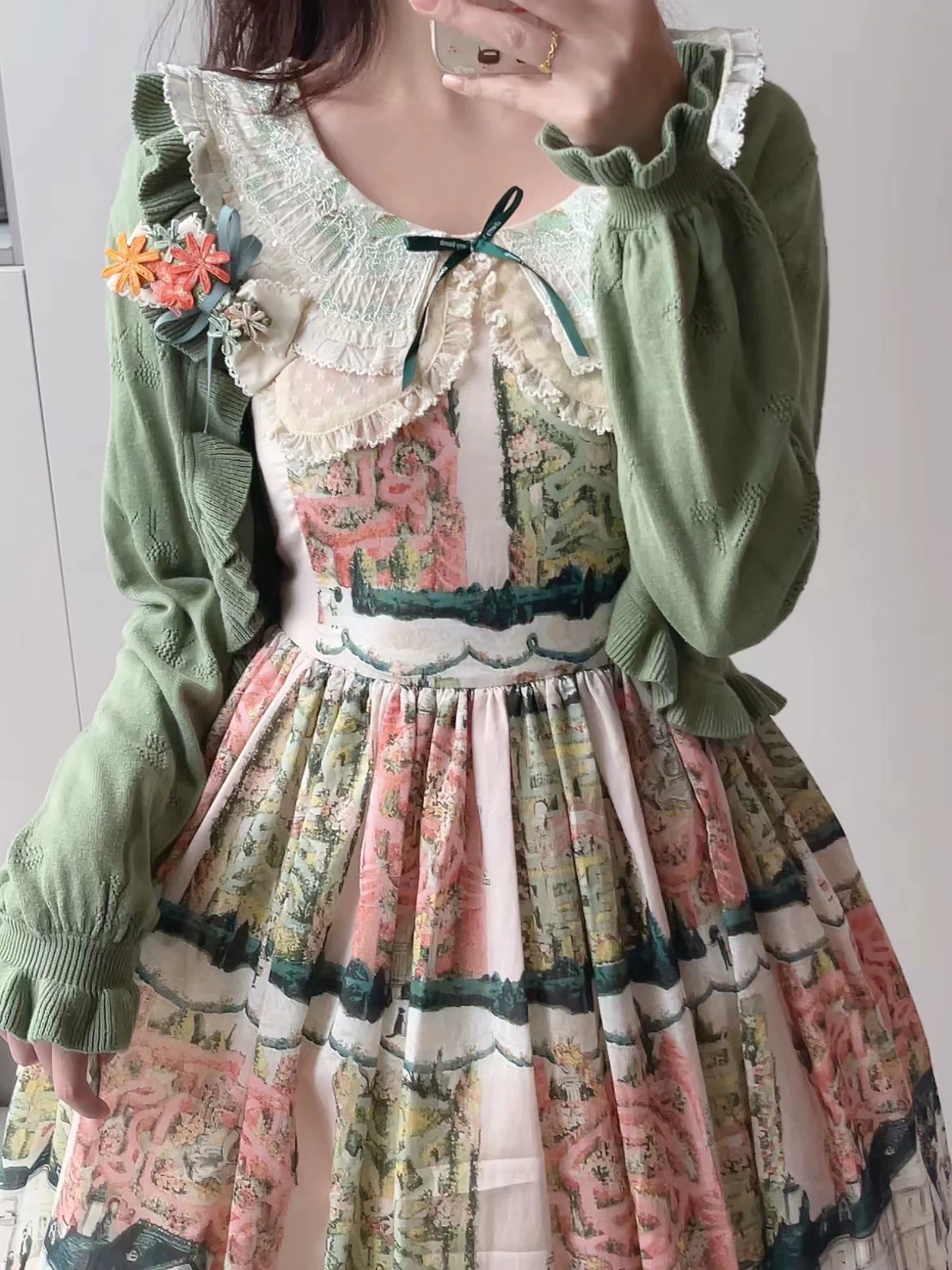 Свитер, кардиган, вязанный с длинным рукавом, стиль Lolita