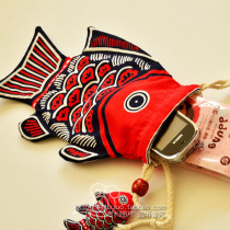 Cloth cloth art cotton handmade cloth bag Chinese ethnic style small fish cute handbag bag Handbag key coin purse