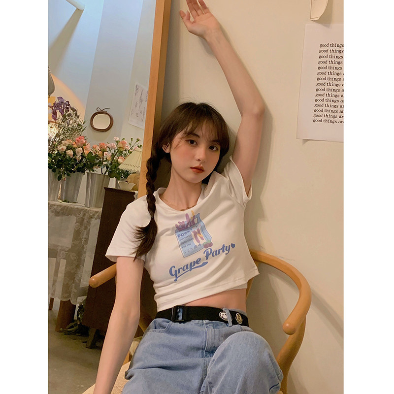 Bibi Bency white short sleeve t-shirt women's summer Japanese cute slim short printed Joker base shirt