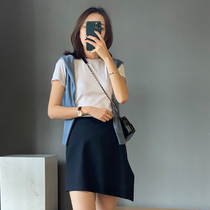 MARIUS ordinary days flash organic cotton black and white T-shirt female spring and summer comfortable micro-elastic slim bottom Short Sleeve