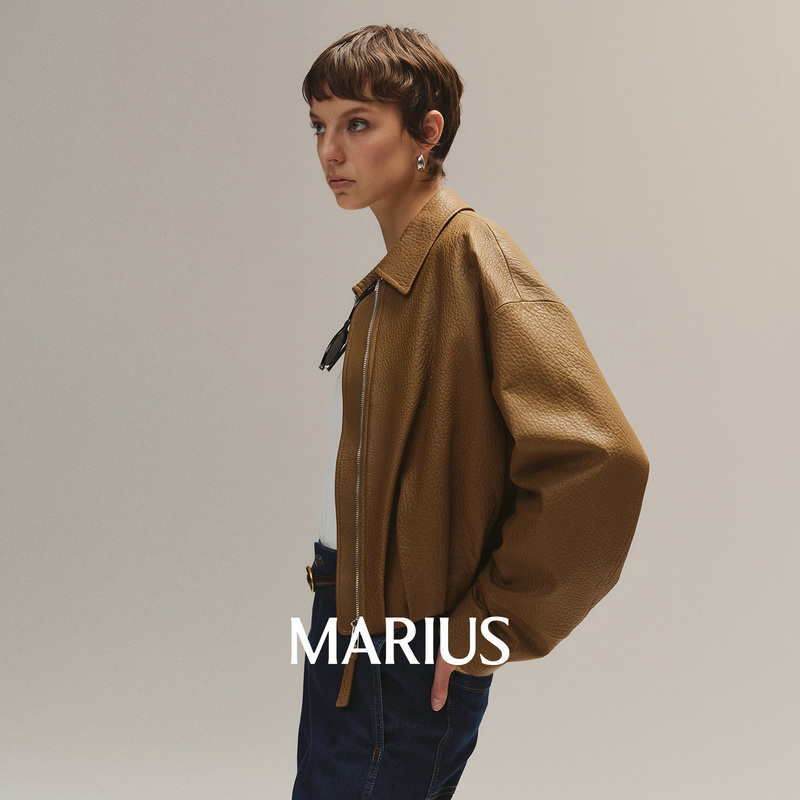 Marius |   Flower Bud Jacket with Natural Embossed Texture Sheepskin, Simple Lapel, Cropped Flower Bud Style Leather Jacket