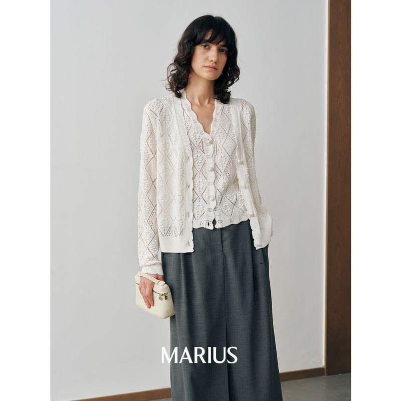 Marius | Waffle Knit Sequin Hand-Woven Hollow Texture Light Luxury Chanel-Style V-Neck Knitted Cardigan/Vest