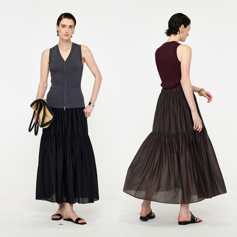 Marius |   Elegant Long Skirt with Tencel Fabric, Fairy-Like Tiered Skirt, Versatile A-Line Skirt.