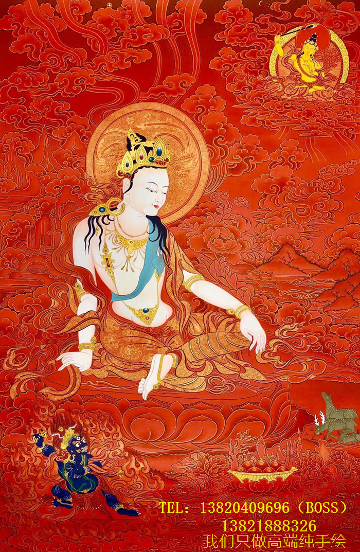 Lausanne Taxi hand-painted Tibetan Buddhism boutique pure gold Red Gold thangka religious hanging painting Regong style resting Guanyin