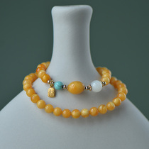 Ouhui natural demon flower old beeswax double circle bracelet jujube beads double layer design amber bracelet for women to look white and retro