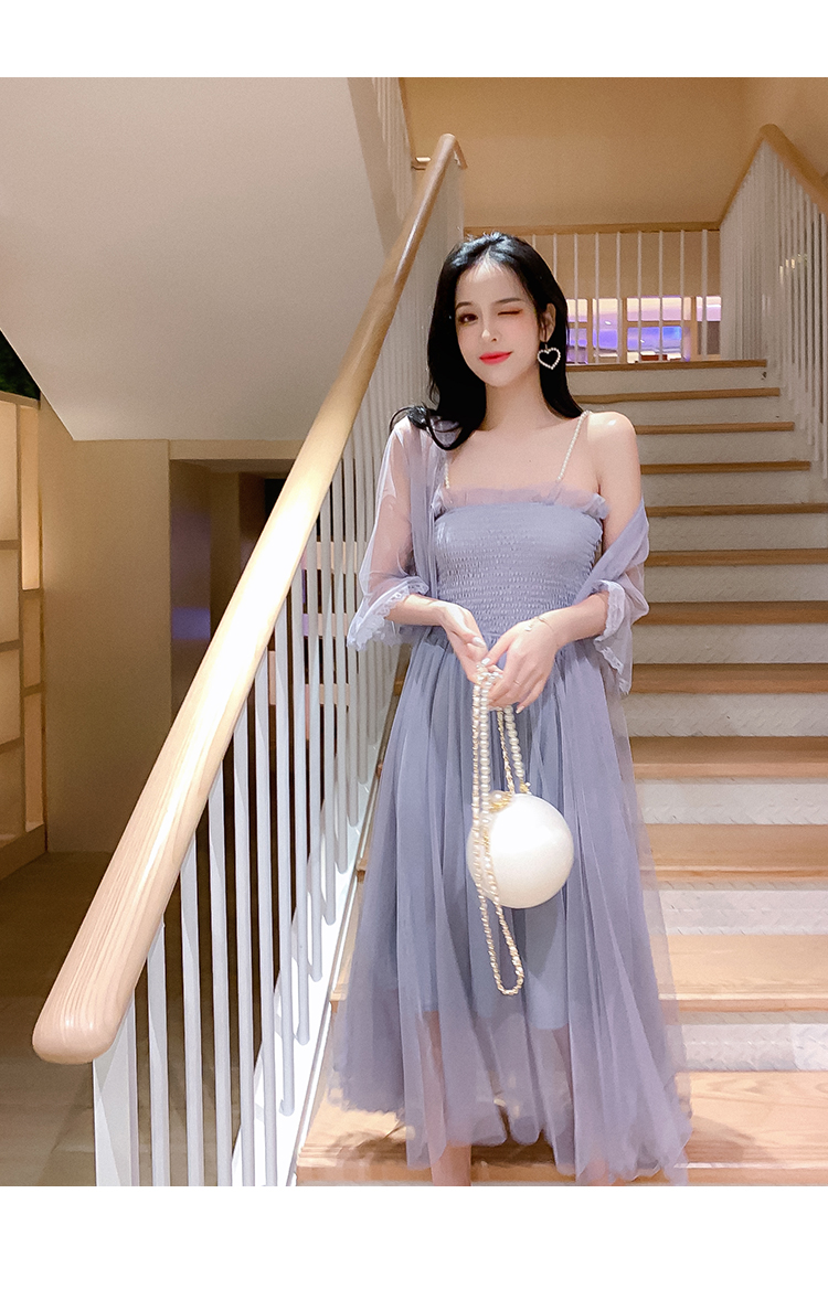 VK旗艦店 韓系淑女網紗寬鬆網紗防曬外披套裝短袖裙裝