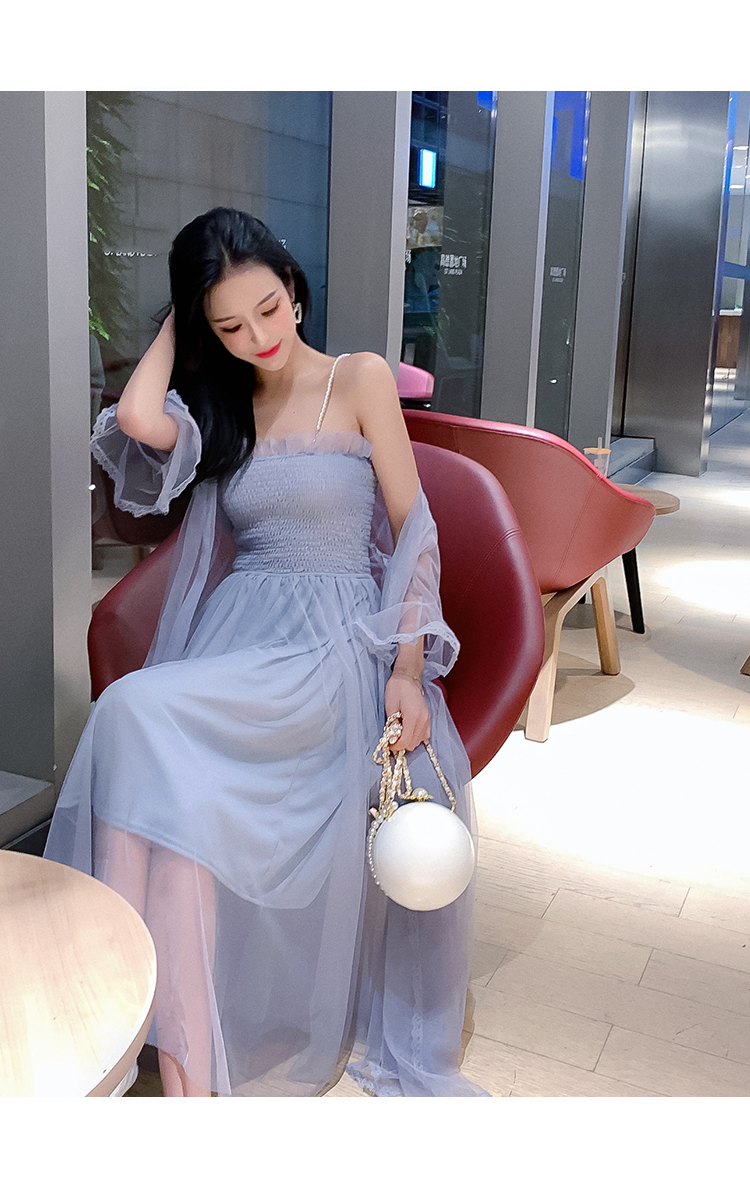 VK旗艦店 韓系淑女網紗寬鬆網紗防曬外披套裝短袖裙裝