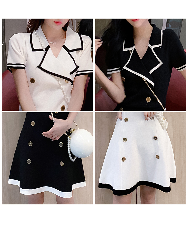 VK旗艦店 韓系雙排扣V領針織短袖洋裝