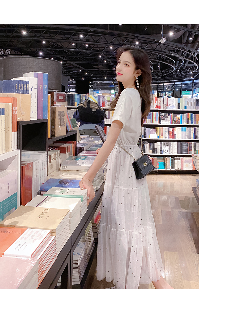 VK旗艦店 韓系拼接閃閃亮網紗T恤裙短袖洋裝