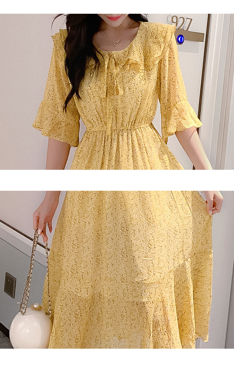 VK旗艦店 韓系藝風淑女荷葉邊領碎花印花短袖洋裝