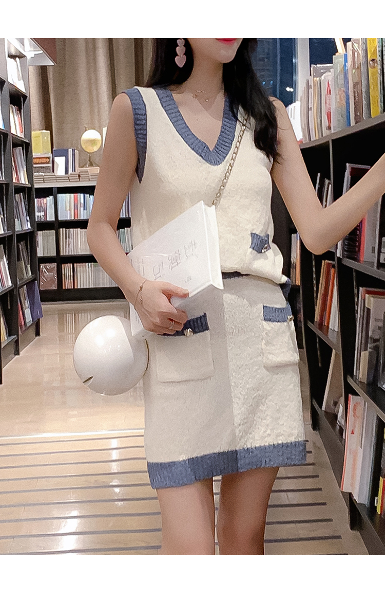 VK旗艦店 韓系撞色針織包臀背心套裝無袖裙裝