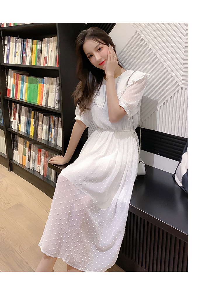 VK旗艦店 韓國風名媛娃娃領淑女雪紡長版短袖洋裝