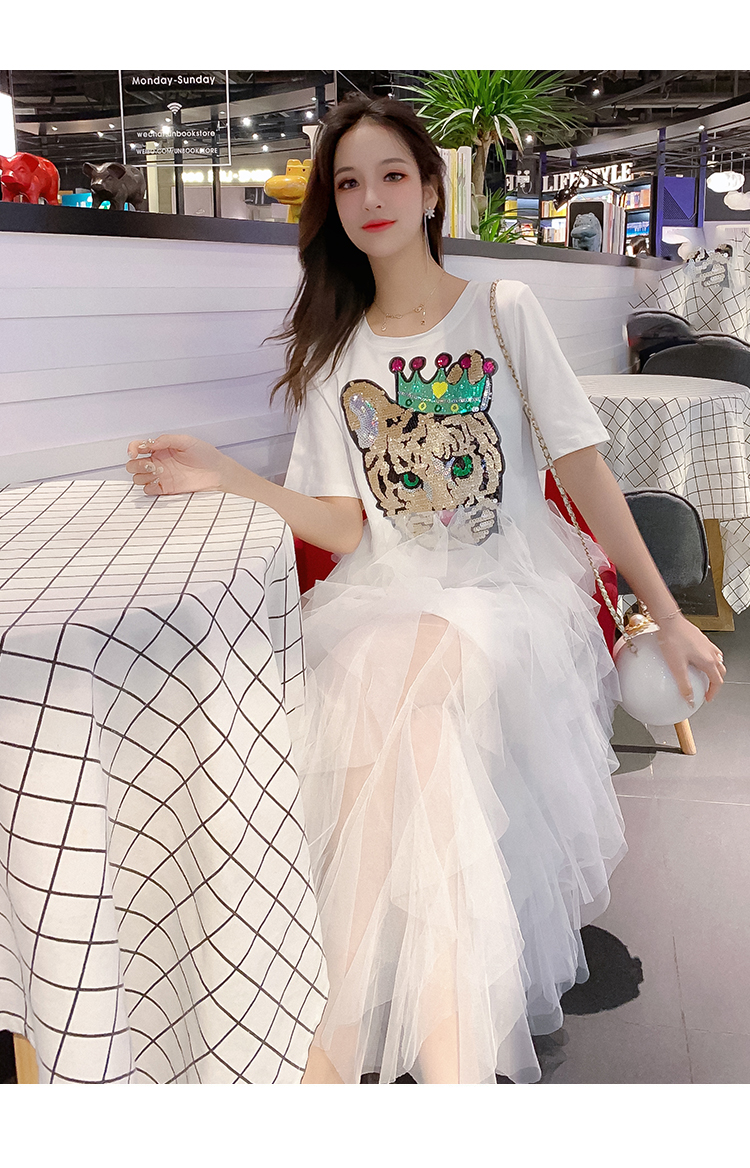 VK旗艦店 韓系學院風寬鬆亮片網紗短袖洋裝