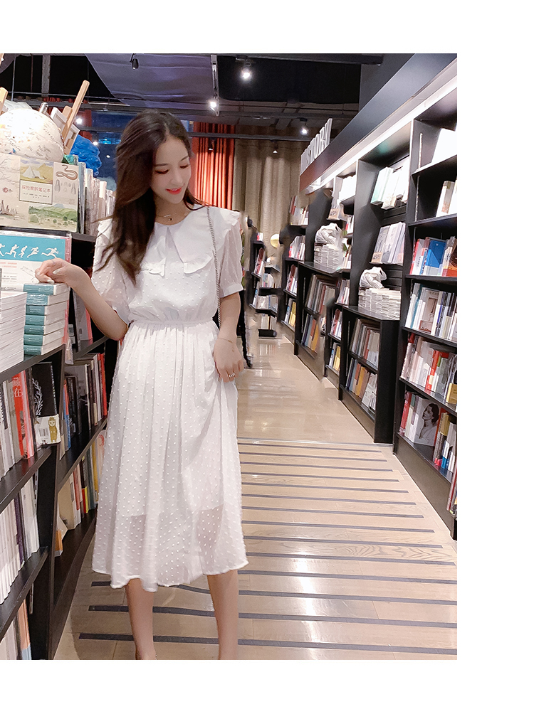 VK旗艦店 韓國風名媛娃娃領淑女雪紡長版短袖洋裝