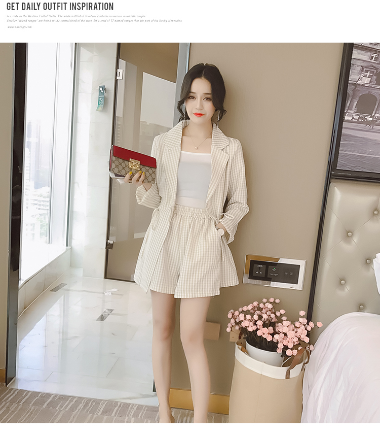 VK旗艦店 韓系休閒短褲條紋襯衫上衣吊帶顯瘦洋氣寬口褲套裝短袖褲裝