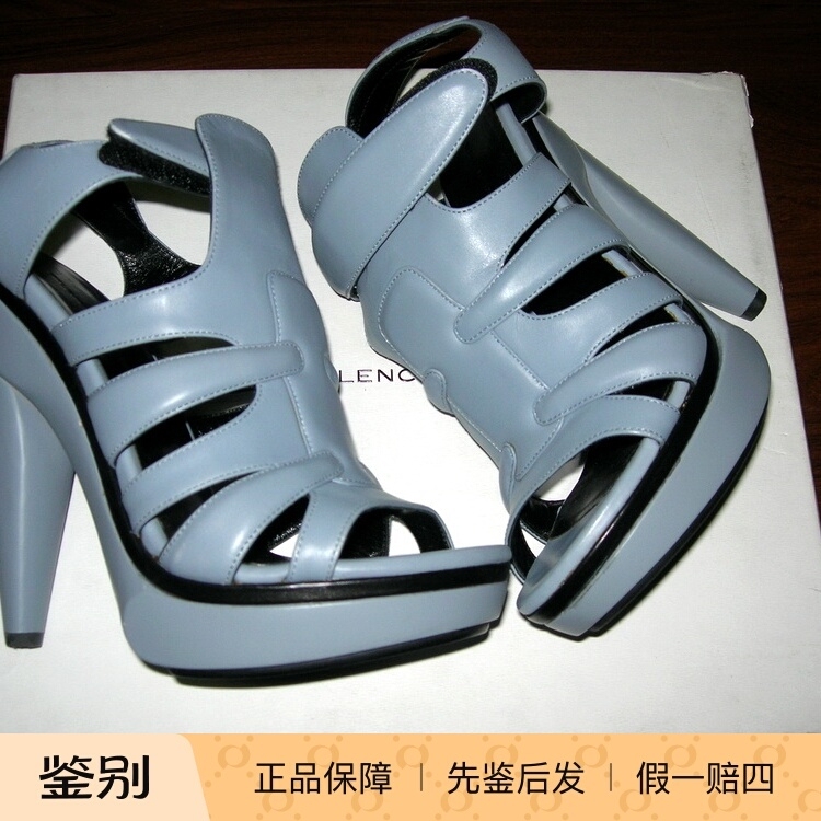 Balenciaga/Parijsjia Aqua-Colored Pink-Blue Leather High-Heeled Sandals Sexy Leather Boots It37