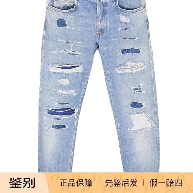 Dior Homme 14Ss Light Blue Distressed Washed Heavy-Duty Patchwork Vintage Jeans It31