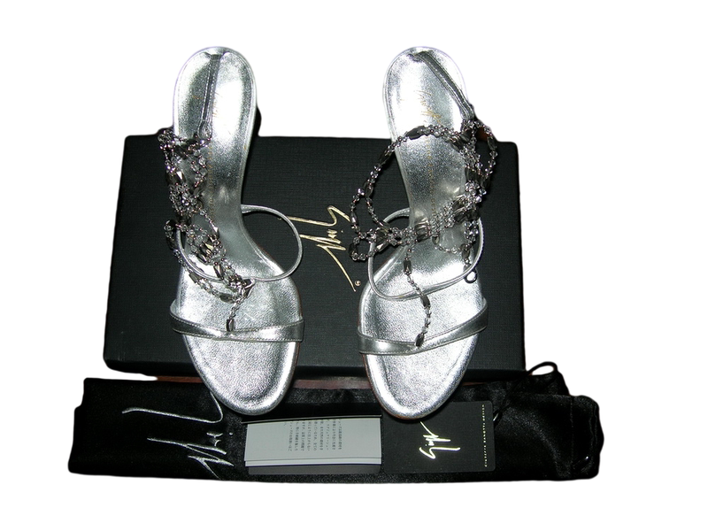 Giuseppe Zanotti Women's Silver Crystal Magnetic Shoelace Sexy High-Heeled Sandals It37