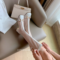 Boots for summer wear for women Summer thin Genuine Leather Hollowed-out Boots Mesh Yarn High Cylinder Boots White Long Cylinder Boots however kneecap