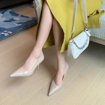 Pointed Single Shoe Woman High Heel Shoe Fine Heel Leather 2022 Shallow Mouth Single Shoes Temperament Lacquered Leather Work Shoes Naked Almond