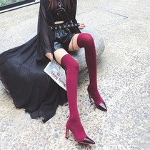 Socks Boots Long with high heels Pointed Genuine Leather Knit Silk Socks Over Knee Long Boots Sexy Spring Autumn Thin stretch Long Cylinder Boots