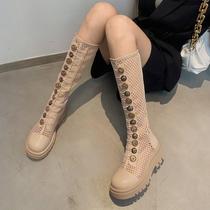 Summer Boots Subnet Yarn Cool Boots Womens Summer Martin Boots Thin leather net red sandals High cylinder boots thick bottom Inlenty wind