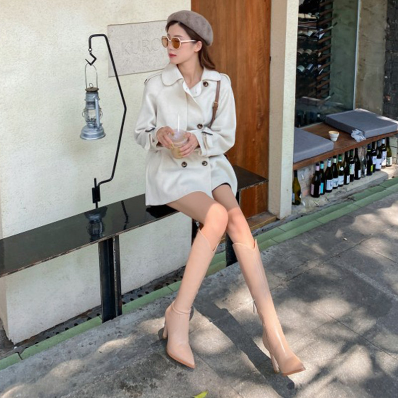 Net red V mouth Long boot High heel 2022 autumn winter genuine leather high cylinder boot female long cylinder boot though knee riding boot