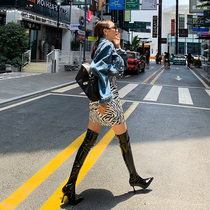 Net Red Lacquer Leather Over Knee Long Boots Woman Genuine Leather Autumn Winter Long Cylinder Boots Bright Face Sexy Jazz Jazz Dance High Heel Toe