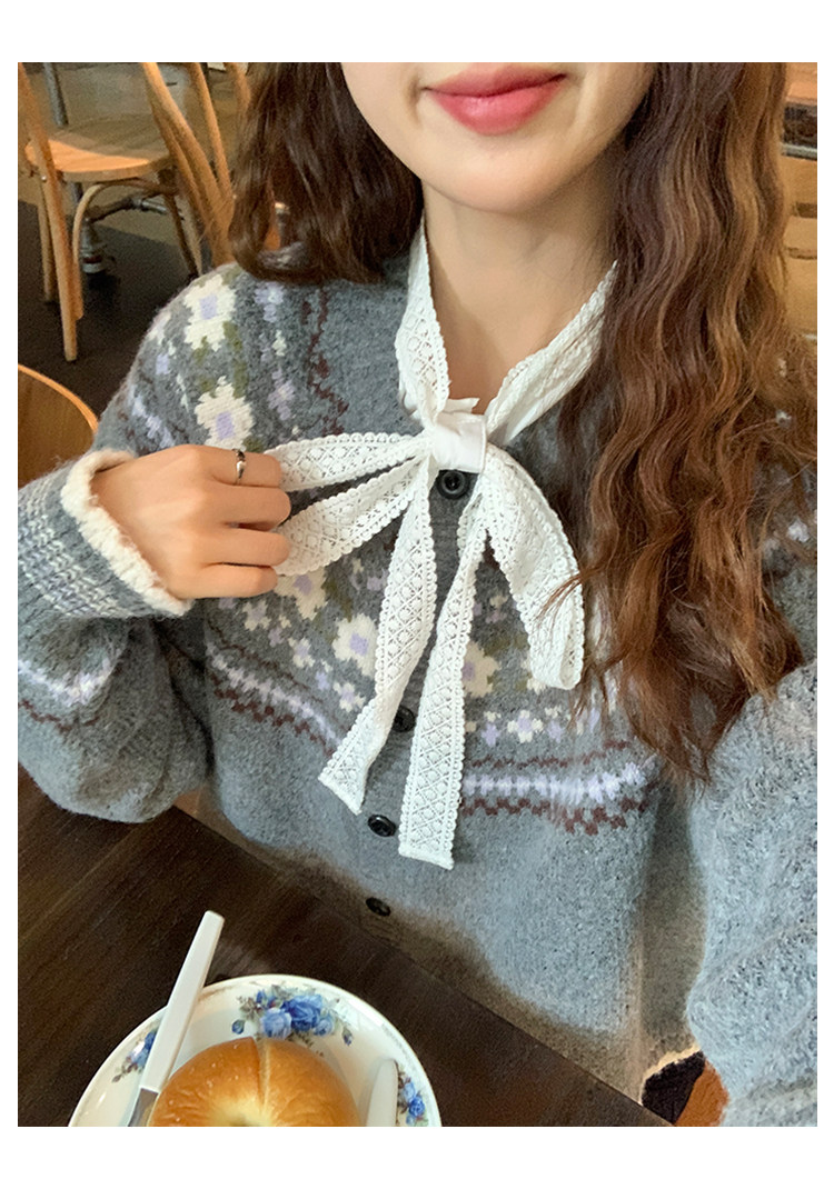 토지 작은 그룹 공정한 섬 스웨터 오픈 가디건 디자인 센스 한 부서 부드러운 레트로 분위기 센스 느긋한 슬림해 보이는 여성 코트 상세 이미지 19