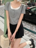 Комплект, весенняя летняя футболка, эффект подтяжки, в корейском стиле