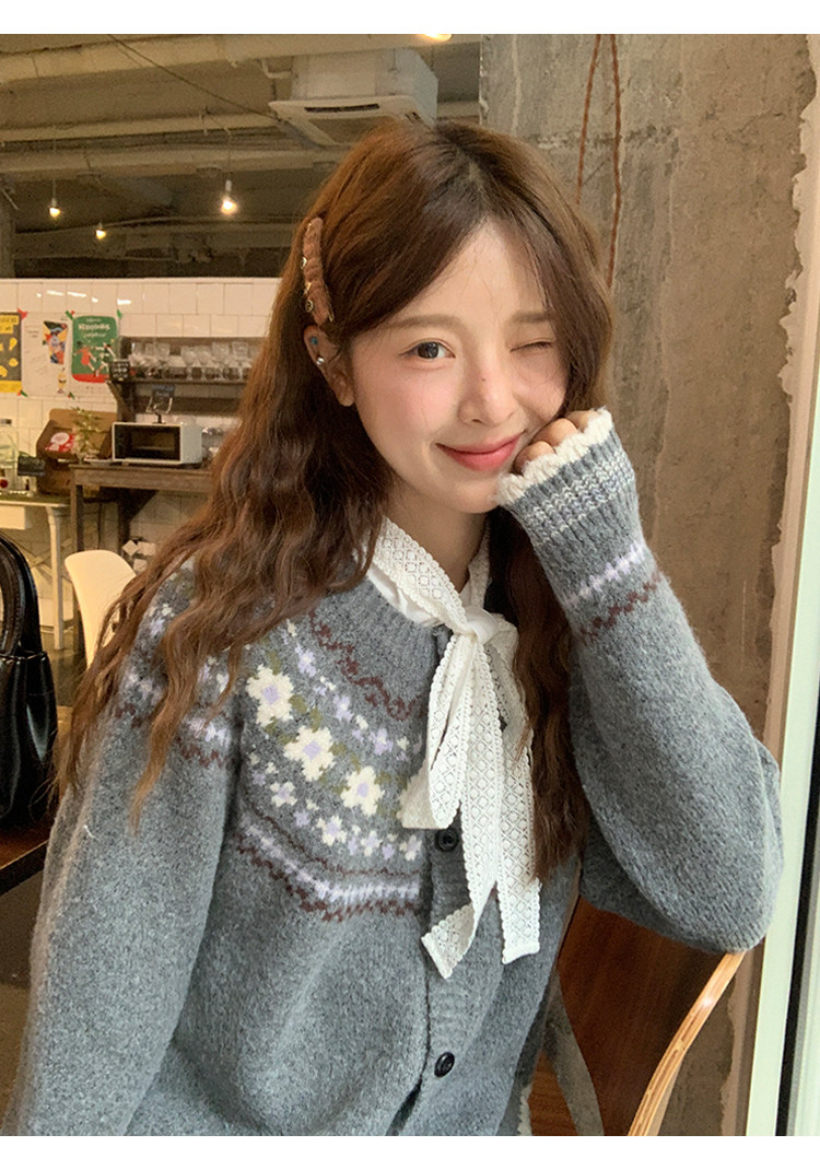 토지 작은 그룹 공정한 섬 스웨터 오픈 가디건 디자인 센스 한 부서 부드러운 레트로 분위기 센스 느긋한 슬림해 보이는 여성 코트 상세 이미지 18