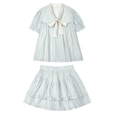 Lu Xiaotuan вертикальная полосатая рубашка с короткими рукавами и костюм для женщин в 2025 году летняя новая корейская темпераментная одежда