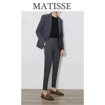 Korean youth trend Korean version of handsome British style men slim plaid casual small suit suit suit set two-piece