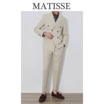 Korean version of Japanese retro mens casual suit dress British style slim double-breasted suit trend