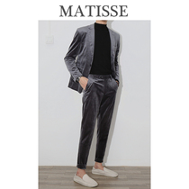 Korean mens fashion Korean casual gold velvet slim suit jacket British style small suit suit suit suit two-piece set