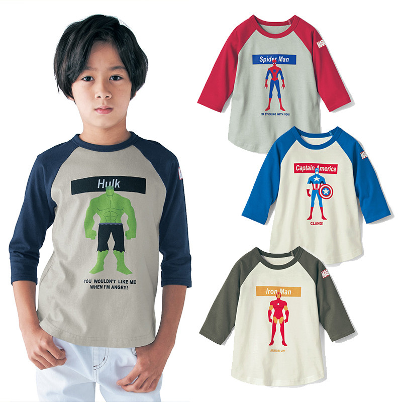 Exported Japanese children's clothing boy seven-sleeve T-shirt childhood sleeve spring and autumn animation pattern summer