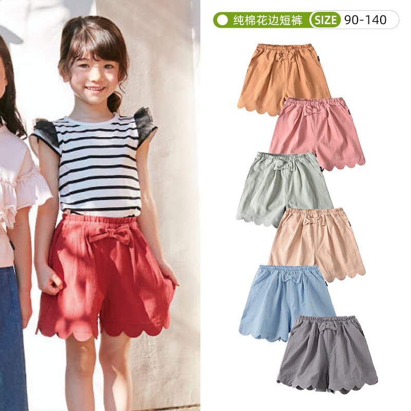 Summer girl pure cotton shorts baby polo lace half pants bow tie wavy side pants Japan one thousand anecdotes