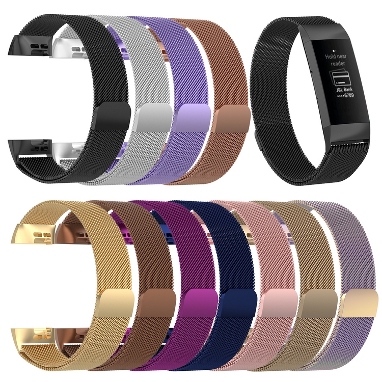 fitbit charge3 smart bracelet Milanese loopback stainless steel strap seven-bead steel metal wristband