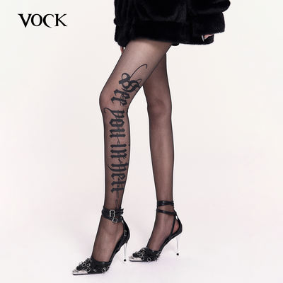 VOCK No-hunting Zone Dark Gothic letter black silk stockings Sexy leg-slimming magic weapon Slimming pressure base pantyhose